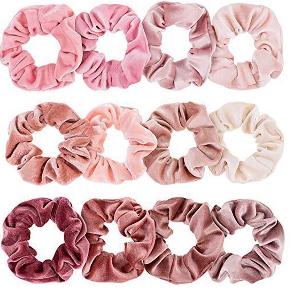 Pink velour scrunchies - set of 3.
